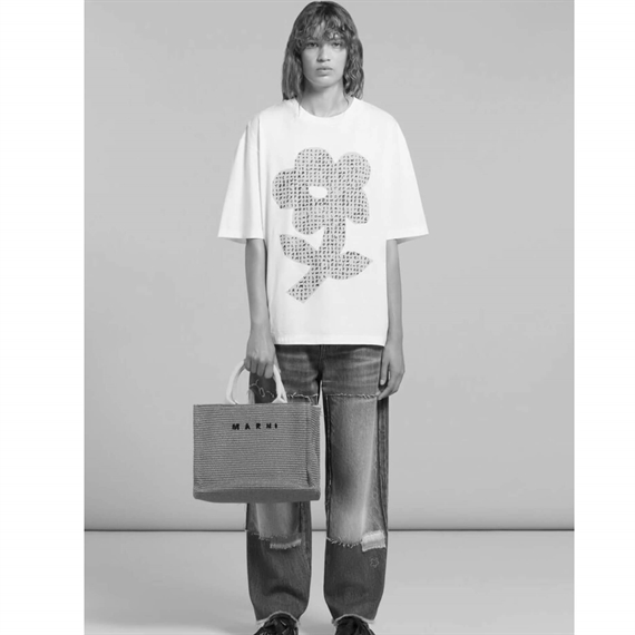 Marni Small Raffia Tote Bag, Brick/Olive 